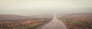 The road disappears in the fog.