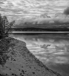 Top of Mt Moran Appears on a Cloudy Day